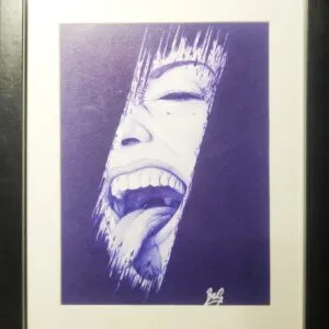 Illustration d'un visage féminin criant en violet.