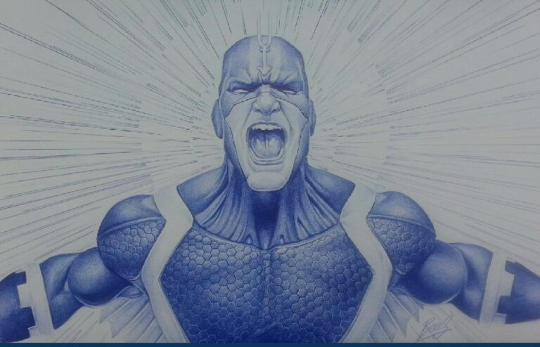 Dessin d’un super-héros en train de crier.