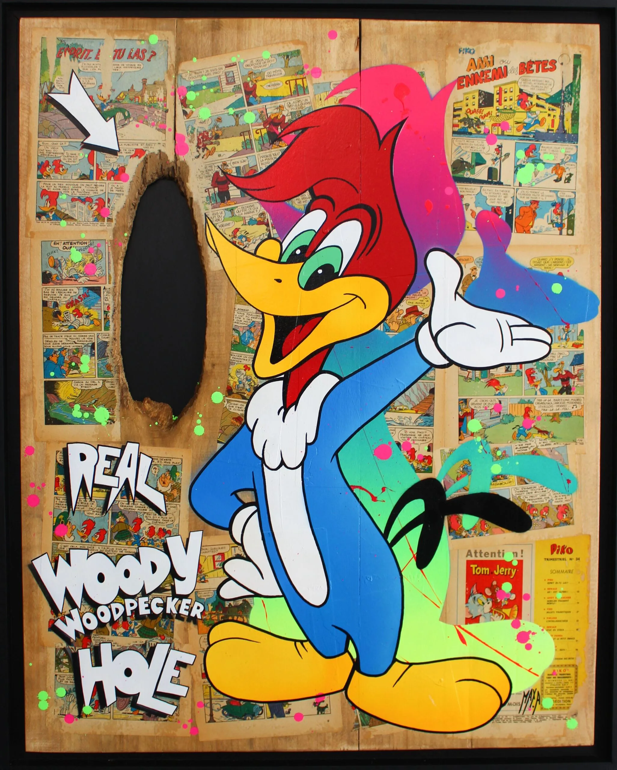 Picsou moderne sur bande dessinée, trou de pic bois véritable.