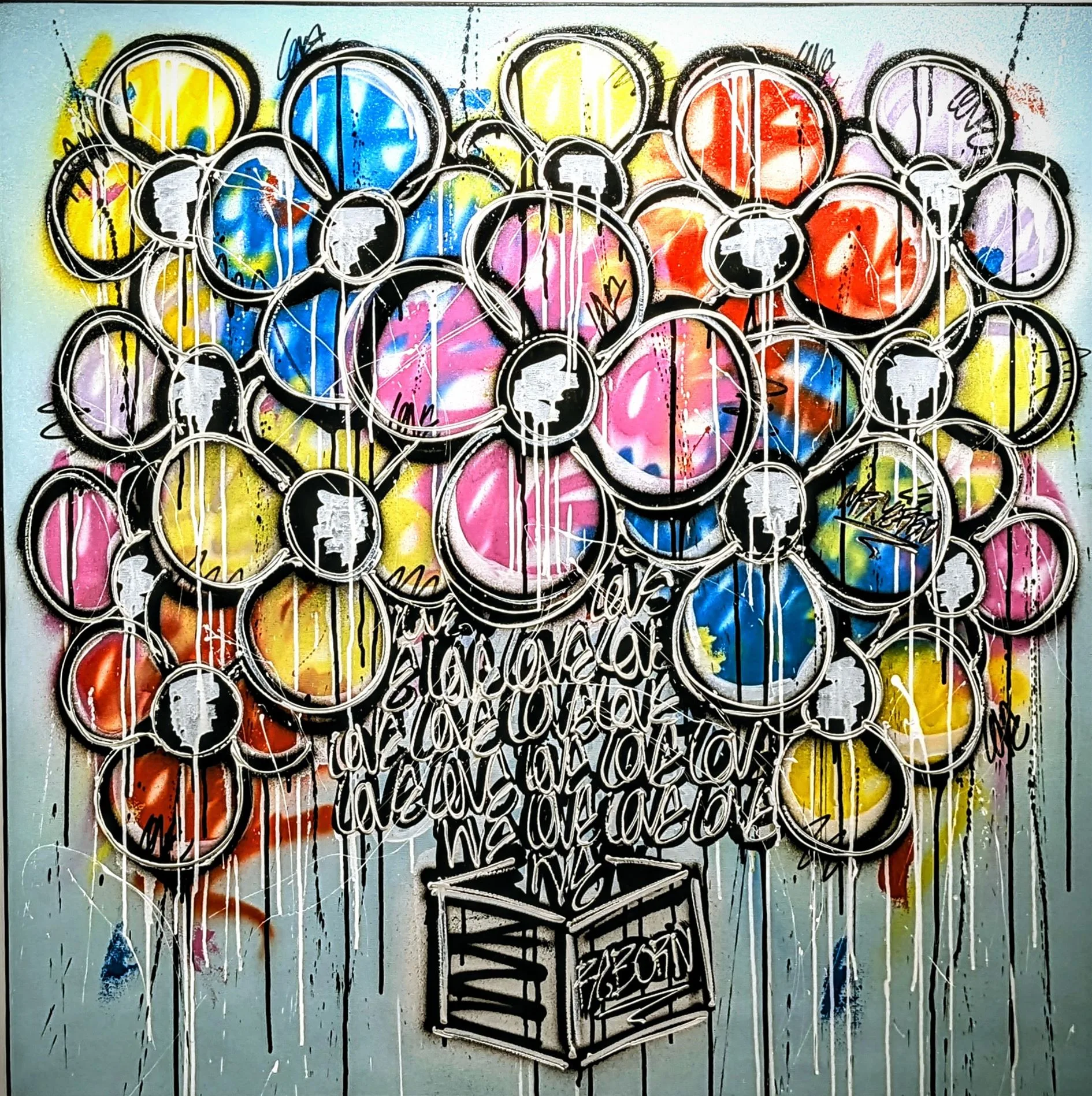 Art mural de fleurs colorées en style graffiti.