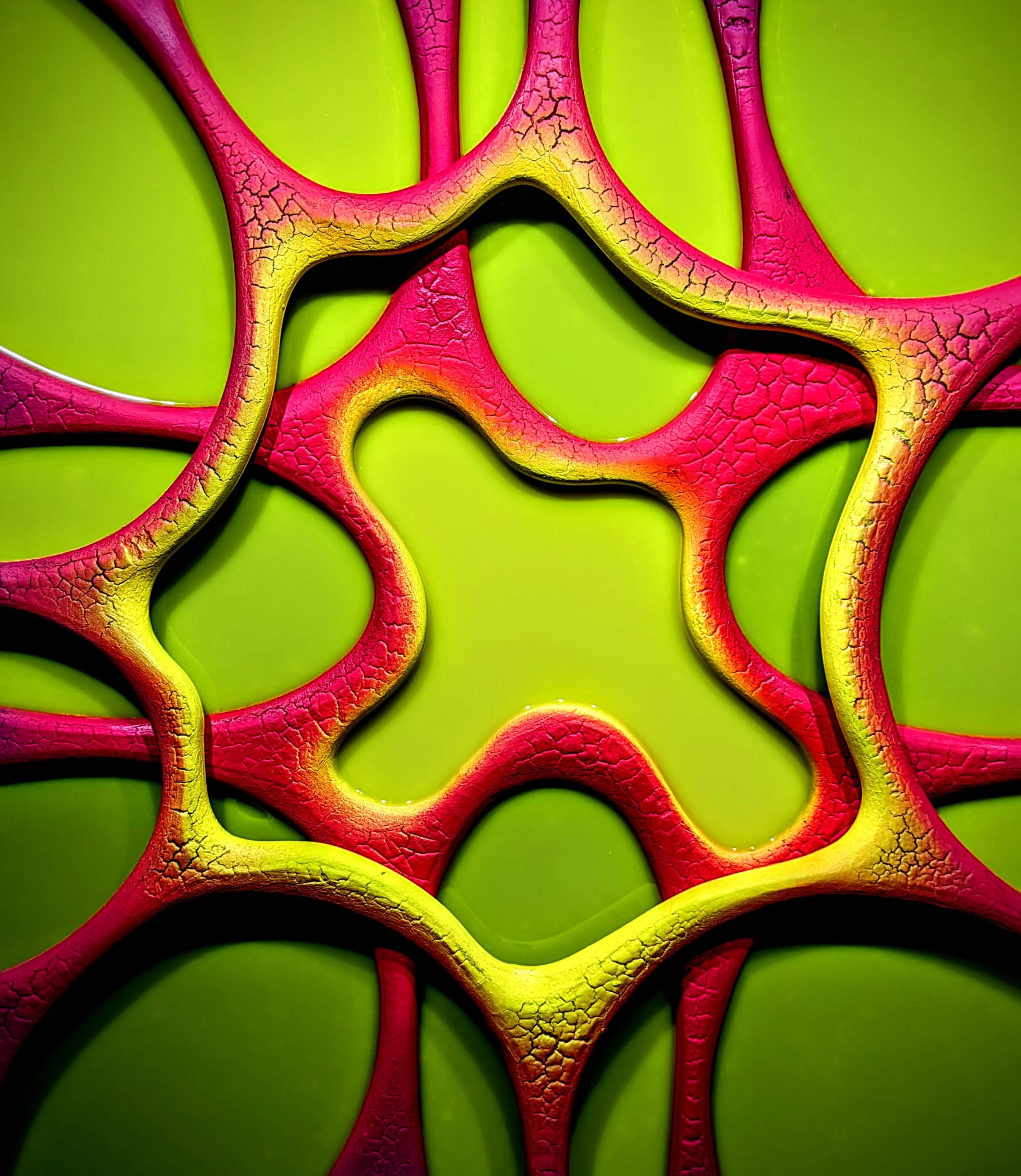 fungi Structure abstraite rouge et jaune sur fond vert
